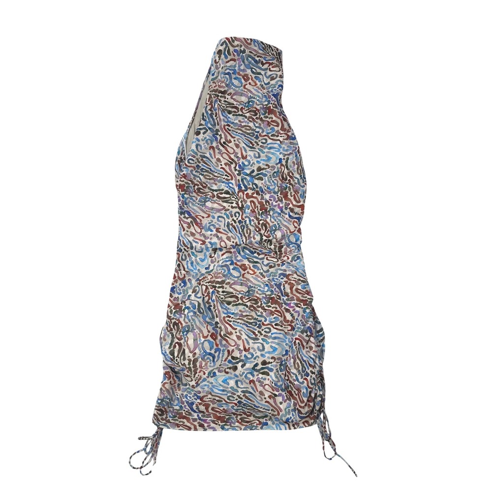 Amanda Uprichard Abstract Print Halter Mini Dress Ruched Drawstring Multi XS
